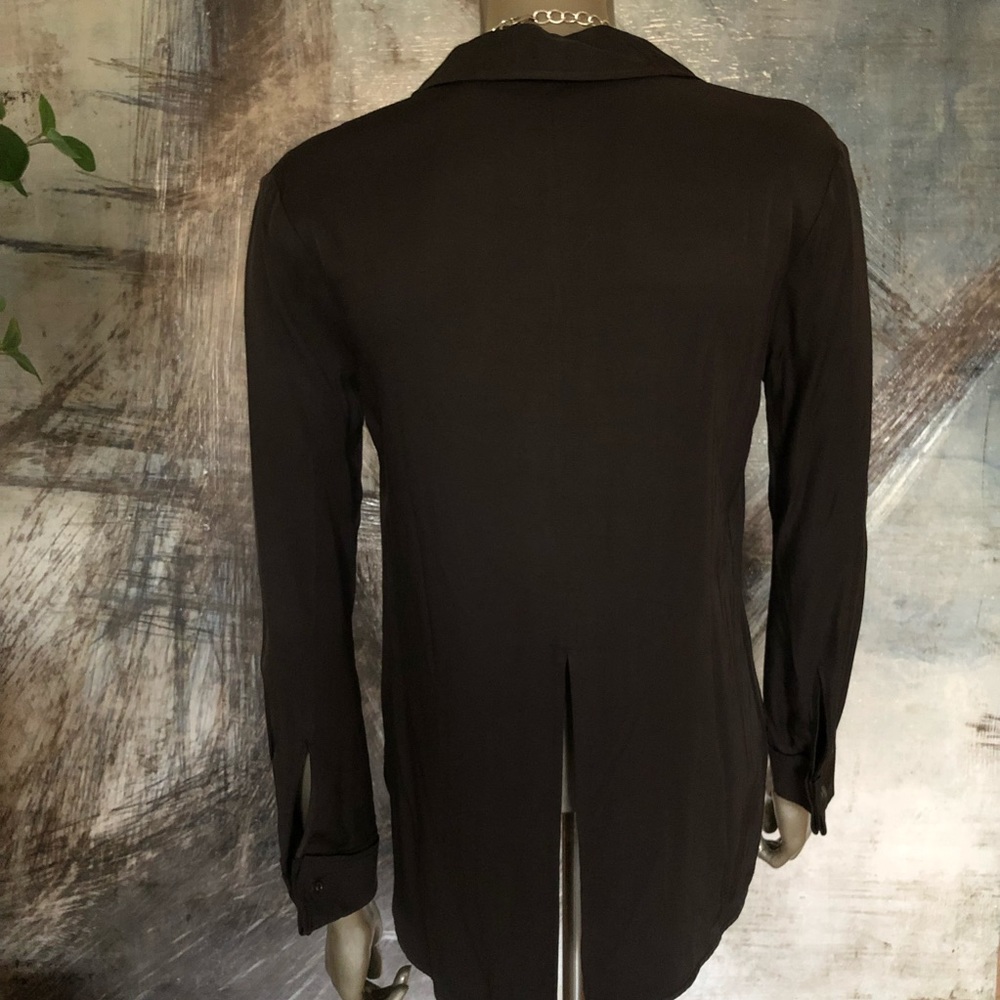 James Perse Black Long Sleeve Blouse with Back Vent